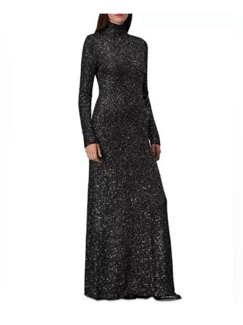 Rag & Bone Long Sleeve Turtleneck Sequin Maxi Dress - Black
